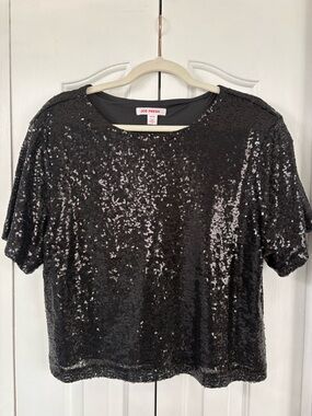 Joe Fresh Black Sequin Short Sleeve Tee Top